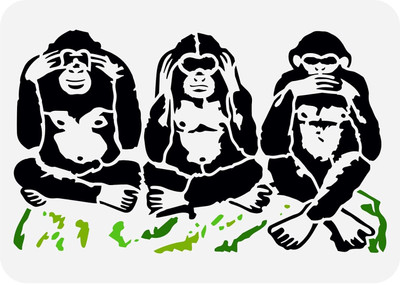 IVANA'S Three Wise Monkeys Stencil 11.7x8.3inch Reusable Thinking Monkeys Painting FIN-0219 Modern Art & Craft Stencil(Pack of 1, Floral, Abstract, Unique)