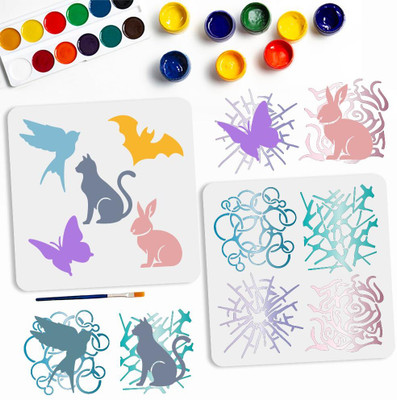 Devasya Crafts 2Pcs Animal Silhouette Template Irregular Texture Template 11.8x11.8in Reusable Hollow Bird Rabbit Cat Animal Theme Stencil Plastic Drawing Stencil for Painting Wall DIY Crafts Stencil(Pack of 1, Art Stencils) Devasya Crafts 2Pcs Animal Silhouette Template Irregular Texture Template 11.8x11.8in Reusable Hollow Bird Rabbit Cat Animal Theme Stencil Plastic Drawing Stencil for Painting Wall DIY Crafts Stencil(Pack of 1, Art Stencils)