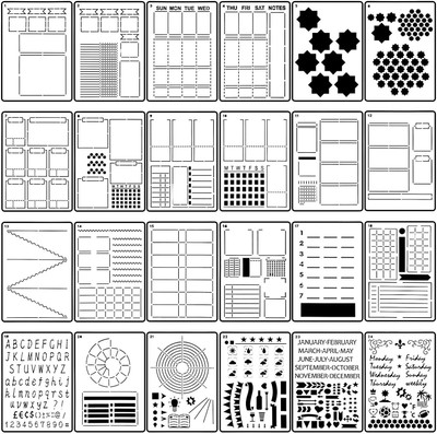 IVANA'S 24 Pieces Ultimate Productivity Stencil Set A5 Journal Stencil Plastic Planner S tencil Schedule Template Stencil Daily Weekly Monthly Calendars for DIY Notebook 0 Stencil(Pack of 24, Art & Craft Paitning Stencil) IVANA'S 24 Pieces Ultimate Productivity Stencil Set A5 Journal Stencil Plastic Planner S tencil Schedule Template Stencil Daily Weekly Monthly Calendars for DIY Notebook 0 Stencil(Pack of 24, Art & Craft Paitning Stencil)