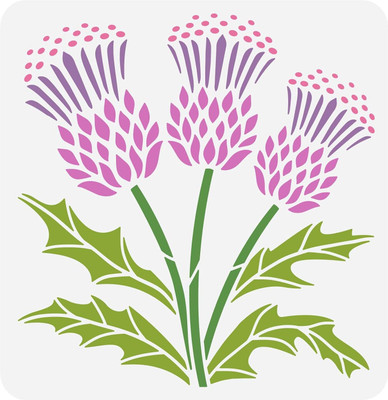IVANA'S Thistle Flower Stencil 11.8x11.8inch Reusable Flowering Thistle Painting Templat FIN-0494 Modern Art & Craft Stencil(Pack of 1, Floral, Abstract, Unique, Border Stencil)
