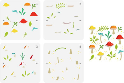 IVANA'S 4 PCS Layered Mushrooms Painting Stencil 5.9x5.9inch Reusable Grass Leaves Paint FIN-1747 Modern Art & Craft Stencil(Pack of 4, Floral, Abstract, Unique, Border Stencil)