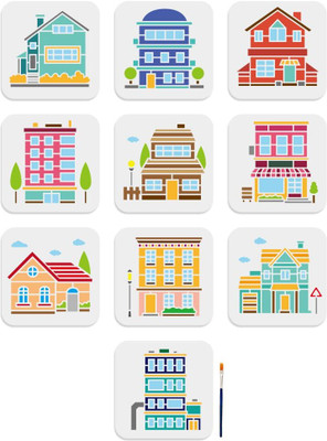 Devasya Crafts 10pcs House Building Stencil 6×6inch Modern City Buildings Stencil with Paint Brush Reusable Town Rural Architecture Drawing Template for DIY Craft Furniture Wood Canvas Paper Decoration Stencil(Pack of 1, Art Stencils) Devasya Crafts 10pcs House Building Stencil 6×6inch Modern City Buildings Stencil with Paint Brush Reusable Town Rural Architecture Drawing Template for DIY Craft Furniture Wood Canvas Paper Decoration Stencil(Pack of 1, Art Stencils)
