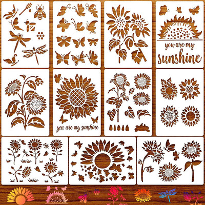 IVANA'S 11 Pieces Sunflower Stencils 8 x 11 Inch Reusable Sunflower Stencils Butterfly D ragonfly Painting Templates for Painting Wood Wall Furniture Crafts Supplies Art & Craft Stencils Stencil(Pack of 11, Art & Craft Paitning Stencil) IVANA'S 11 Pieces Sunflower Stencils 8 x 11 Inch Reusable Sunflower Stencils Butterfly D ragonfly Painting Templates for Painting Wood Wall Furniture Crafts Supplies Art & Craft Stencils Stencil(Pack of 11, Art & Craft Paitning Stencil)