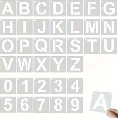CLITHS 36Pcs Alphabet Number Stencils for Painting Art Craft Supplies for DIY Signs, Wood, Fabric, Walls 2.52 IN PET Letter Templates Stencil(Pack of 36, Alphabet A-Z and Number 0-9 Hollow Lettering)