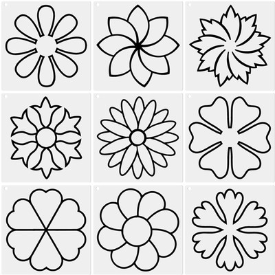 RaniPari 9 Pieces Flower Line Stencil Kit Sewing Stencils Flower Reusable Stencils 9 Pieces Flower wall Stencil(Pack of 1, 9 Pieces Flower Line Quilting Stencil)