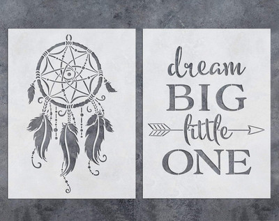 Vegansoul Dream Catcher Stencil Dream Big Little One Quote Stencils Template (2 Pack) Stencil for Walls (12x16 Inch) - Art Painting for Wall Canvas Furniture Decor wall stencils Stencil(Pack of 2, wall stencils)