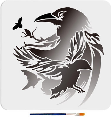 Devasya Crafts Crow Stencil 11.8×11.8inch Large Raven Stencils with Paint Brush Crow on Branch Primitive Flying Raven Drawing Template for Craft Furniture Fabric Wall Stencil(Pack of 1, Art Stencils) Devasya Crafts Crow Stencil 11.8×11.8inch Large Raven Stencils with Paint Brush Crow on Branch Primitive Flying Raven Drawing Template for Craft Furniture Fabric Wall Stencil(Pack of 1, Art Stencils)
