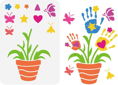 IVANA'S Handprint Plant Painting Stencil 8.3x11.7inch Large Flowerpot Stencil Reusable FIN-0069 Modern Art & Craft Stencil(Pack of 1, Floral, Abstract, Unique)