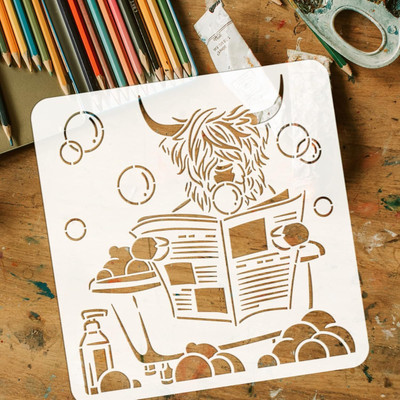 IVANA'S Cow Stencil 11.8x11.8 inch Funny Highland Cow Drawing Painting Stencils Plastic FIN-1696 Modern Art & Craft Stencil(Pack of 1, Floral, Abstract, Unique, Border Stencil)