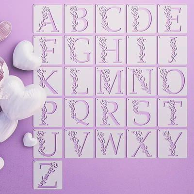 CLITHS Set 26 Pcs Floral Alphabet Stencil Vine Lettering Templates T-Shirts, Scrapbooking, Tote Bags, Wall Art Home 4X4 INCH Vine Lettering Templates Stencil(Pack of 26, DIY Crafts, Painting)