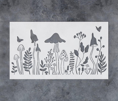 RaniPari Flower Mushroom Stencils for Painting on Wood Furniture Cards Crafts 7x12Inch Flower Mushroom Stencils wall Stencil(Pack of 1, Flower Mushroom Stencils)