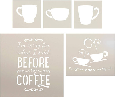 Devasya Crafts I Am Sorry for What I Said Before I Had My Coffee - with Cups Stencil Set - 5 Piece | Reusable Mylar Template | Use to Paint Wood Signs - Walls - DIY Modern Farmhouse Décor Stencil(Pack of 1, Art Stencils)