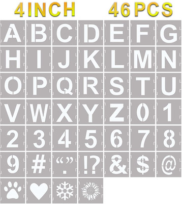 DEQUERA 46 Pcs Letter Stencils Symbol Numbers Craft Stencils, Reusable Alphabet Template s Interlocking Stencil Kit for Painting on Wood, Wall, Fabric, Rock, Chalkboard, Sign, DIY Art Projects (4 Inch) Stencil(Pack of 1, Larger Letter Stencil)