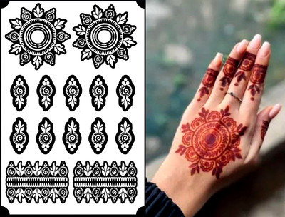 DK's Latest Mehendi sticker, tattoo, stencil for Women Girls & kids,both Hand S-104 PRINTED Stencil(Pack of 1, Dk's)