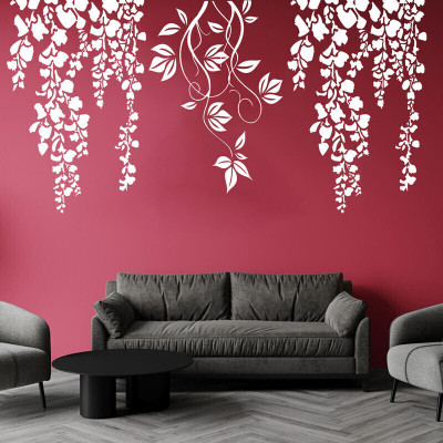ARandNJ ARandNJ Stencil for wall painting (Size :- 16X24 Inch) Botanical Theme Cherry Falling Leaf & Creepers Art DIY Reusable Design Ideal For Drawing Room & Bedroom Decoration Stencil(Pack of 1, Wall Stencil)