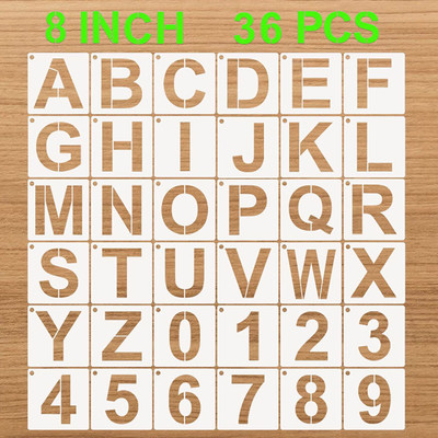 DEQUERA Alphabet Letter Stencils 8 Inch, 36 Pcs Reusable Plastic Letter Numbers Template s, Art Craft Stencil for Painting on Wood, Wall, Glass, Fabric, Rock, Chalkboard , Signage (8 Inch) Stencil(Pack of 1, Larger Letter Stencil)