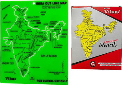 Vikas IndiaMap Stencil Craft India Map Stencil Drawing Template for Students And Teachers | Lightweight Geography Stencil(Pack of 10, Printed)