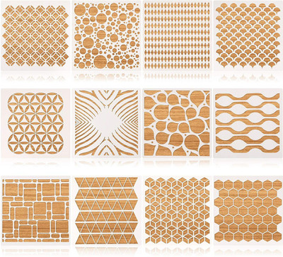 IVANA'S 12 Pieces Geometric Stencils Painting DIY Templates Drawing Reusable Templates D ecor Print Stencils for Scrapbook Home School Art Project Painting Drawing Traci ng DIY Furniture Wall Floor Decor Stencil(Pack of 12, Art & Craft Paitning Stencil)