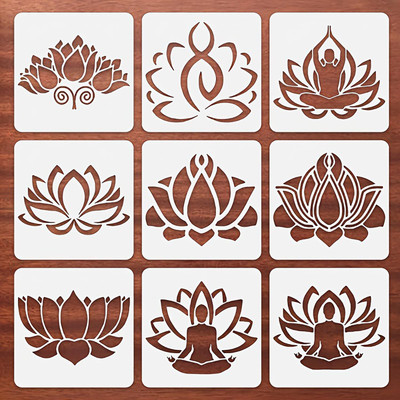 CLITHS 9pcs Yoga Lotus Mandala Stencil Painting Template for Wall Decals 15x15 cm 9pcs stencil set is excellent for carving, etching mandala Stencil(Pack of 9, mandala)