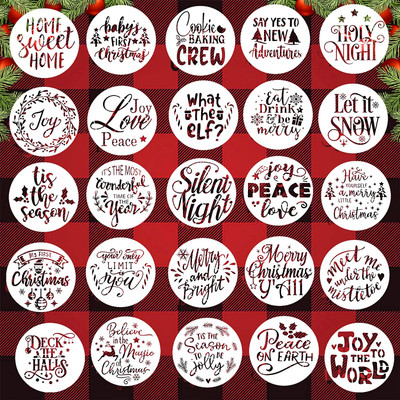 Kachi Pencil 25Pcs Small Christmas Stencils for Painting on Wood Reble 4 Inch Round Mini Merr y Christmas Ornament Stencils for DIY Craft Wall Glass Cards Scrapbook Journal C ookie (Round) Stencil(Pack of 25, Modern, Artistic, Art & Craft)