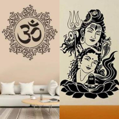 Aaradhya Collection Reusable DIY Designer PVC Wall Stencil Painting for Home Decoration Combo (16 x 24 inches, Om Symbol & Shiv Parvati) A875_A614 Wall Stencil Stencil(Pack of 2, Printed)