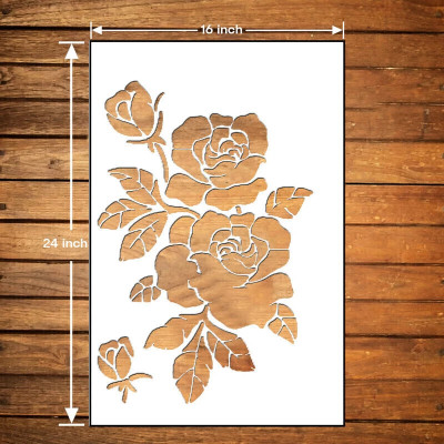 JAZZIKA Wall Stencils Pack of 1 (Size :- 16 X 24 Inch) PATTERN- Rose Design Ideal For Wall Decor Paintings Home Wall Decor Stencil(Pack of 1, Stencil for wall painting)