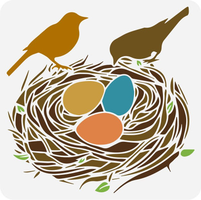IVANA'S Bird's Nest Painting Big Stencil 11.8x11.8inch Reusable Bird Eggs Pattern Drawin FIN-0679 Modern Art & Craft Stencil(Pack of 1, Floral, Abstract, Unique, Border Stencil)