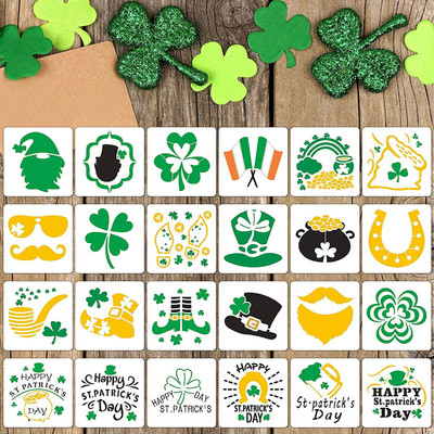 IVANA'S 24 Pieces St. Patrick's Day Painting Stencils Shamrock Clover Painting Templates Reusable Plastic Drawing Stencils for Craft Window Glass Wall Door Card Scrapbo ok Notebook Holiday Art (5.9 x 5.9 Inch) Stencil(Pack of 24, Art & Craft Paitning Stencil)