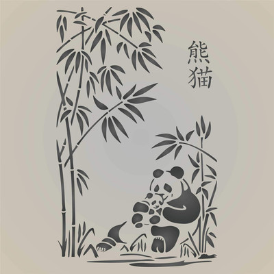 Vegansoul Panda Stencil, 16x 24inch Traditional Chinese Character Panda Mother and Baby with Bamboo Stencils for Painting Template wall stencils Stencil(Pack of 1, stencils)