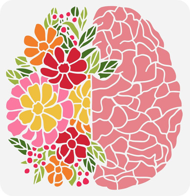 IVANA'S Brain Stencil 11.8x11.8 inch Flowers Stencil Plastic Flower Leaves Brain Pattern FIN-0148 Modern Art & Craft Stencil(Pack of 1, Floral, Abstract, Unique)