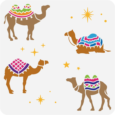 IVANA'S Camel Stencil 11.8x11.8inch Reusable Desert Camel Pattern Drawing Template DIY FIN-1695 Modern Art & Craft Stencil(Pack of 1, Floral, Abstract, Unique, Border Stencil)
