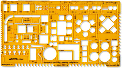 Aristo Architecture Work Template 2 AR5062 1:50 Scale Representation of Floor Plans and Insulation Layers Ink Nozzles Stencil(Pack of 1, Living Room, Bed Room, Dining Room, Kitchen Furnishing)