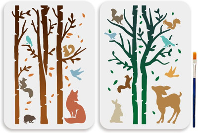Devasya Crafts 2pcs Tree Animals Stencil 11.7×8.3inch Large Forest Wildlife Animal Stencils with Paint Brush Nature Scenery Squirrels Fox Rabbit Birds Deer Template for Wood Wall Canvas Furniture Stencil(Pack of 1, Art Stencils) Devasya Crafts 2pcs Tree Animals Stencil 11.7×8.3inch Large Forest Wildlife Animal Stencils with Paint Brush Nature Scenery Squirrels Fox Rabbit Birds Deer Template for Wood Wall Canvas Furniture Stencil(Pack of 1, Art Stencils)