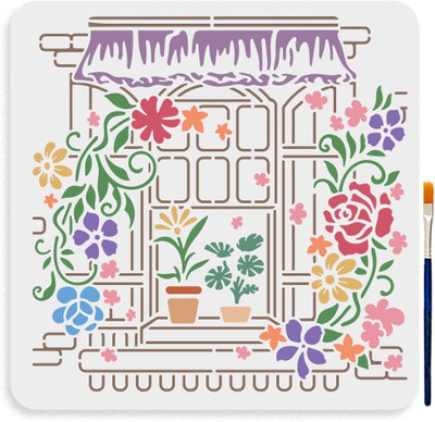 Devasya Crafts Window Flower Stencils 11.8×11.8inch Large Potted Plants Curtain Rose Vine Stencil with Paint Brush Garden Blooming Flower Window Sill Scenery Drawing Template for Fabric Walls Furniture Stencil(Pack of 1, Art Stencils) Devasya Crafts Window Flower Stencils 11.8×11.8inch Large Potted Plants Curtain Rose Vine Stencil with Paint Brush Garden Blooming Flower Window Sill Scenery Drawing Template for Fabric Walls Furniture Stencil(Pack of 1, Art Stencils)