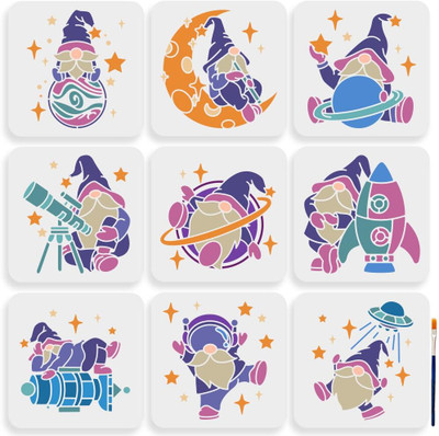 Devasya Crafts 9pcs Astronaut Gnome Stencils 7.8×7.8inch Large Space Theme Gnome Stencil with Paint Brush Planet Moon Telescope Rocket UFO Template for Wood Canvas Wall Furniture Stencil(Pack of 1, Art Stencils) Devasya Crafts 9pcs Astronaut Gnome Stencils 7.8×7.8inch Large Space Theme Gnome Stencil with Paint Brush Planet Moon Telescope Rocket UFO Template for Wood Canvas Wall Furniture Stencil(Pack of 1, Art Stencils)