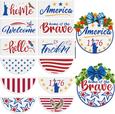 Devasya Crafts 12pcs Independence Day Welcome Stencil for Painting on Wood 4th of July Half Round Stencils 12inch Free Combination America Flag Freedom Star Stencils with Brush for Wall Porch Door Stencil(Pack of 1, Art Stencils) Devasya Crafts 12pcs Independence Day Welcome Stencil for Painting on Wood 4th of July Half Round Stencils 12inch Free Combination America Flag Freedom Star Stencils with Brush for Wall Porch Door Stencil(Pack of 1, Art Stencils)
