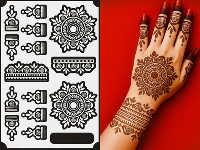 DK's New trend Mehendi Design Sticker T-105 PRINTED Stencil(Pack of 1, Mehendi Design Sticker Tattoo, Stencil,Sticker for both hand))