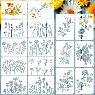 IVANA'S 16 PiecesÂ Small Flower Stencil Assorted Stencils Wild Flower Stencils Template for DIY Small Painting Stencils Spring Stencils for Painting Reusable Flower St encil for Wood Canvas Paper Fabric Wall Stencil(Pack of 16, Cake Decoration Stencil)