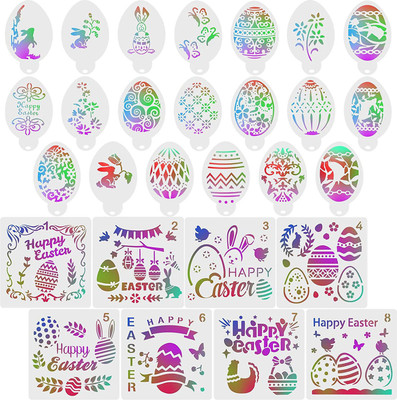 IVANA'S 28 Pieces Easter Stencil Template Bunny Plastic Painting Stencil Egg Drawing Tem plates Happy Easter Art Craft Drawing Painting Stencil for Easter DIY Decoration Kids Party Bag Filler Stencil(Pack of 28, Art & Craft Paitning Stencil)
