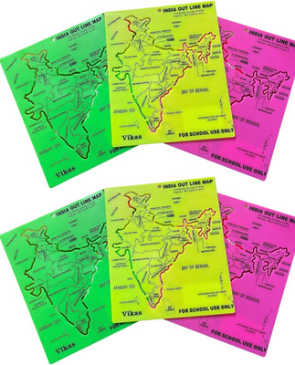 Vikas ColorMap Trio India Map Stencil Set India Map Stencil Drawing Template for Students, Kids And Teachers | Lightweight Geography Stencil(Pack of 3, Printed)