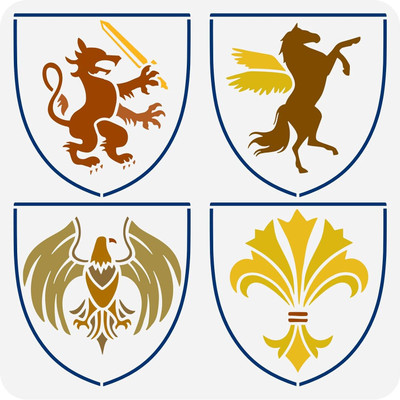 IVANA'S Heraldic Crest Coat of Arms Family Stencil 11.8x11.8inch Heraldic Crest Family FIN-0563 Modern Art & Craft Stencil(Pack of 1, Floral, Abstract, Unique, Border Stencil)