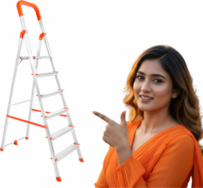 Mizu Exel 6 Steps Ladder For Home With Aluminium Steps & Upto 300 Kgs Load Capacity Steel Ladder(With Platform)