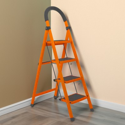 Cheston MS Steel Orange Ladder for Home 4 Steps Foldable 5.1 FT Anti Skid Load 150+ Kgs Steel Ladder(With Platform, Hand Rail)