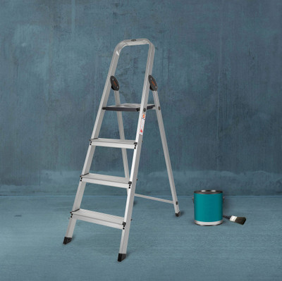 Bathla Advance 4 Anti Skid Steps | Foldable for Home (Black) Aluminium Ladder(With Platform)