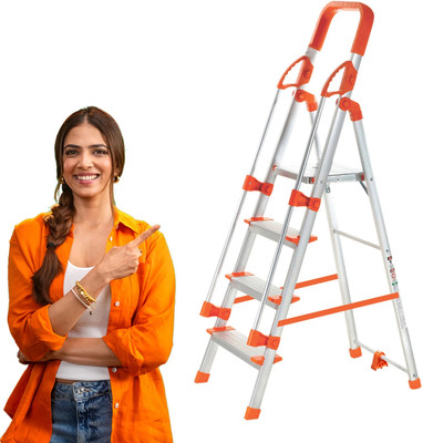 ProHome 4 Steps Ladder with Railing and Anti Slip Shoes Aluminium Ladder(With Platform, Hand Rail)