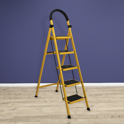 Plantex Compact Foldable 5-Step Ladder for Home - Wide Anti Skid Steps (Yellow & Black) Steel Ladder(With Platform) Plantex Compact Foldable 5-Step Ladder for Home - Wide Anti Skid Steps (Yellow & Black) Steel Ladder(With Platform)