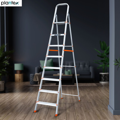 Plantex 8 Step Ladder For Home with Railing and anti slip shoes Aluminium Ladder(With Platform)