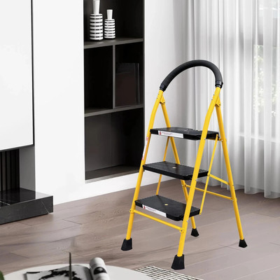 ProHome 3 Step Foldable Steel Ladder for Home | Ladder with Anti-Slip Shoes Steel Ladder(With Platform)