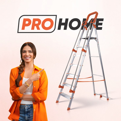 ProHome 7 Steps Ladder with Railing and Anti Slip Shoes Aluminium Ladder(With Platform, Hand Rail)