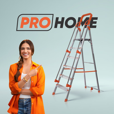 ProHome 6 Steps Ladder with Railing and Anti Slip Shoes Aluminium Ladder(With Platform, Hand Rail)